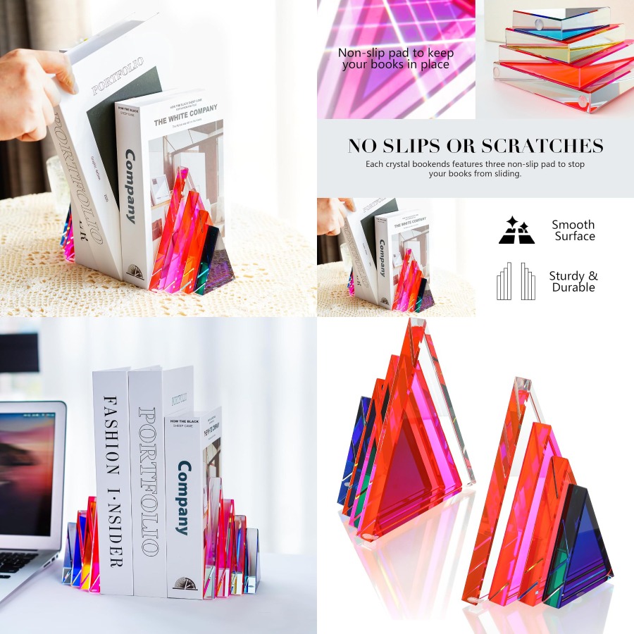 1Pair 3Lbs Crystal Bookends fo - Geometric Shelf Triangle reseña y precio