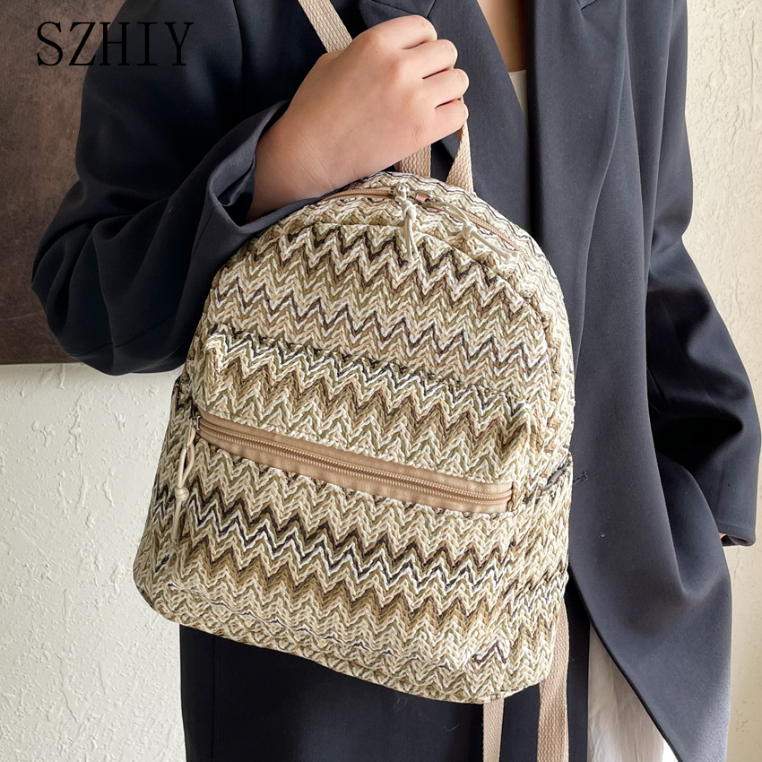 Colorful Grass Woven Backpack  - Interior Design Women reseña y precio